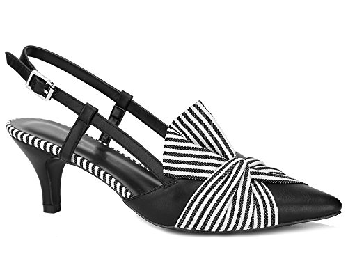Greatonu Zapatos de Tacón Bajo Negro O Puntiagudo Diseño Elegante Modo para Boda Talón Abierto para Mujer Talla 36 EU