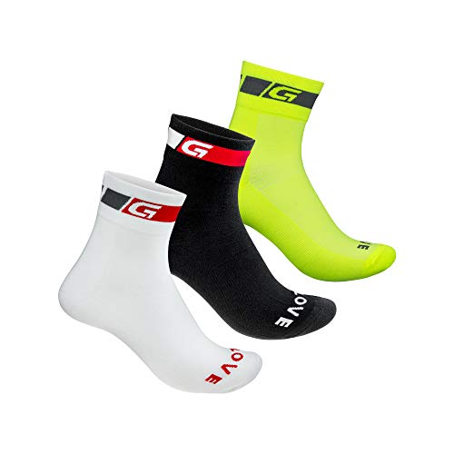 GripGrab Classic Regular Cut - Juego de 3 calcetines de verano para bicicleta de montaña, Unisex adulto, Calcetines, 3010, Multicolor, 1 negro, 1 blanco, 1 amarillo Hi-Vis, 3 pares., M (41-44)