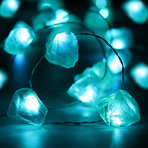 Guirnalda de Luces de Hada de Fluorita Azul 10 Pies 30 LEDs Decoración de Cristal Ensueño Alimentado por Batería con 12 Modos Control Remoto Temporizador para Dormitorio de Niñas Cumpleaños
