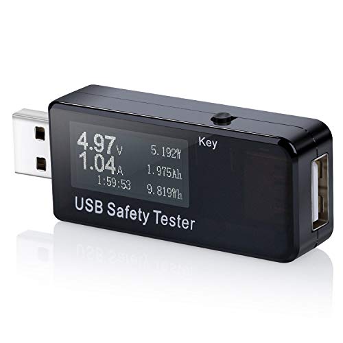 Hangang - Multímetro digital USB, monitor de corriente y voltaje, CC 5,1 A, 30 V, voltaje, voltaje, prueba de velocidad de cargadores, cables, capacidad de banco de energía, color negro