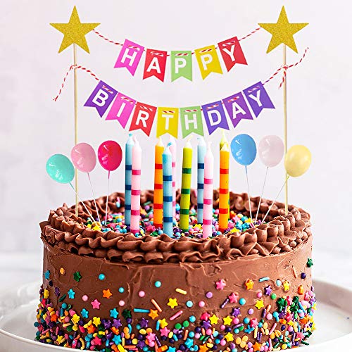 Happy Birthday Decoración para Tarta, Feliz Cumpleaños Adornos Tartas Bunting Banner Banderines para Niñas Niños Decoración de Pastel Cumpleaños, Arco Iris Globos Cake Topper Suministros para Fiestas Happy Birthday Decoración para Tarta, Feliz Cumpleaños Adornos Tartas Bunting Banner Banderines para Niñas Niños Decoración de Pastel Cumpleaños, Arco Iris Globos Cake Topper Suministros para Fiestas