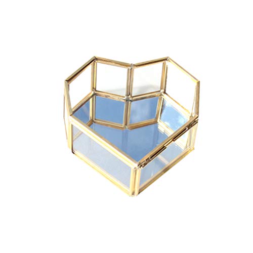 Healifty Caja de Exhibición de Joyería de Cristal Vintage Dorada Caja de Terrario en Forma de Corazón Collar Pendientes Anillo Organizador de Exhibición de Joyería Caja Decorativa para El Hogar