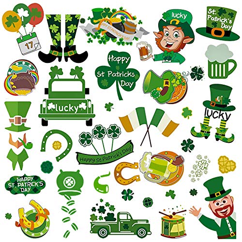 Hianjoo Pegatinas para Ventana del día de San Patricio, 8 Hojas de Pegatinas de Vidrio con trébol, trébol, Cerveza, Pegatinas irlandesas para el día de San Patricio, decoración Interior, escaparate