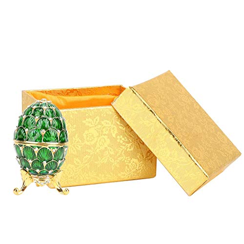 Hilitand Organizador de la joyería Diamante Trinket Box Vintage Faberge Estilo Huevo de colección Esmalte Huevo de Pascua Decoración Artesanía Regalo(Green)