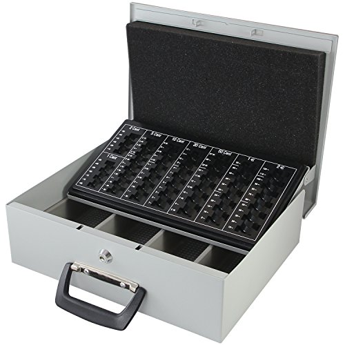 HMF 22035-07 Caja de Caudales, Bandeja para contar Monedas, 35 x 27 x 11 cm, gris claro