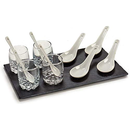Hogar y Mas Tabla de Aperitivos/Tapas en Set de 13 Piezas, Bandeja de Pizarra con Cucharas y Vasos 30X15cm Hogar y Mas Tabla de Aperitivos/Tapas en Set de 13 Piezas, Bandeja de Pizarra con Cucharas y Vasos 30X15cm