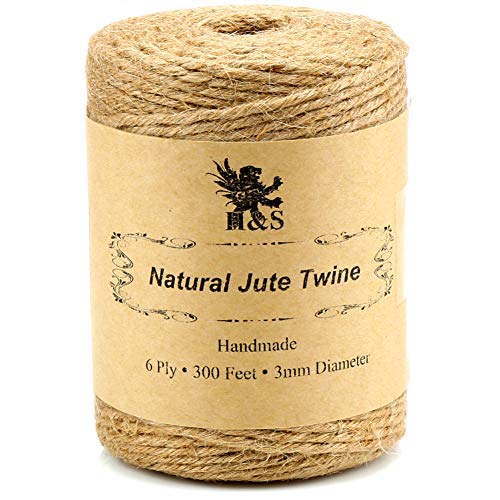 H&S Jute Twine String 600 Feet 6ply 3mm Thick Strong Natural Jute Rope Roll stronger than 3ply for Floristry Garden Gifts