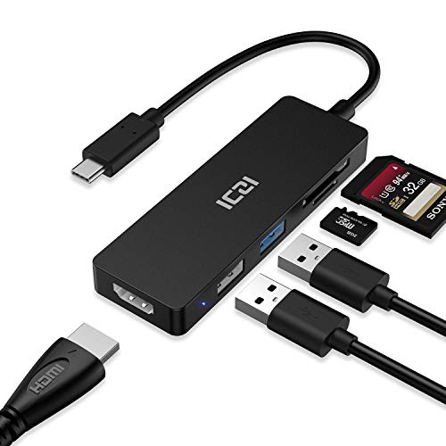 ICZI Hub USB C Thunderbolt 3 5 en 1 Adaptador USB Tipo C a HDMI 4K Dex 2 USB Lector de Tarjetas SD TF para Macbook Pro Surface Pro 7 Samsung S10 Huawei Mate 10 iPad Pro 2018 etc