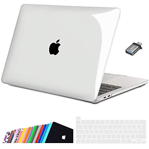 iNeseon Funda 2020 MacBook Pro 13 Pulgadas con Touch Bar A2338(M1)/ A2251/ A2289, Ultra Delgado Carcasa Protector Case Cover con Cubierta de Teclado & Adaptador USB C, Cristal Transparente