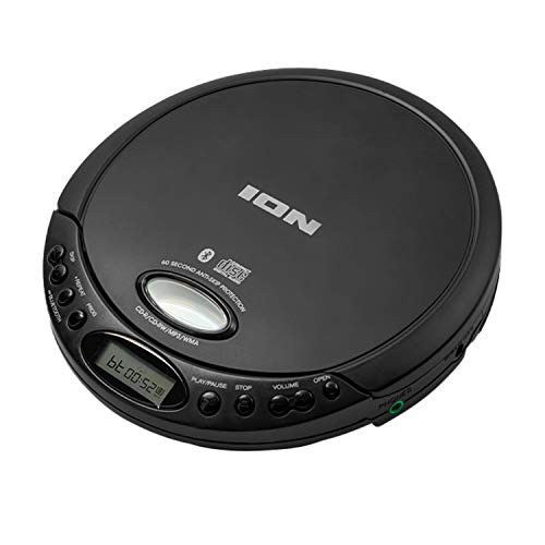 ION Audio CD GO - Reproductor de CD portátil retro con auriculares y conexión Bluetooth para transmitir a altavoces o auriculares Bluetooth