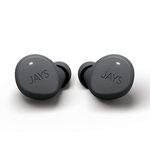 JAYS Auriculares Bluetooth en el oído - m-Five - Gris - Verdaderos Auriculares Deportivos inalámbricos con una duración de hasta 18 Horas de batería, Aptos para iOS y Android