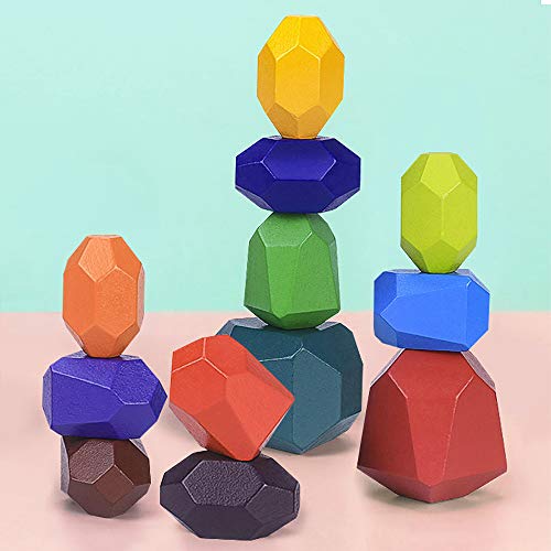 Juguetes de Apilamiento de Madera Piedras de Equilibrio Montessori para Niño Niña Juguete Educativo Bloques Colores Bloques de Construcción Ordenar Juego Decoración del Hogar (12 Pieces)