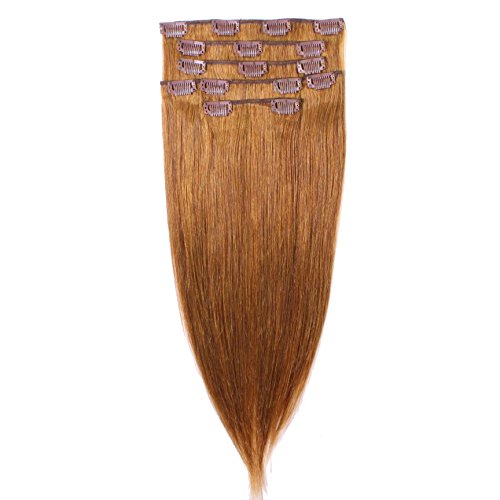 Just Beautiful Hair – Extensiones Clip In de Cabello Auténtico Remy Indio, 40cm - # 8 castaño, 1 pieza por paquete