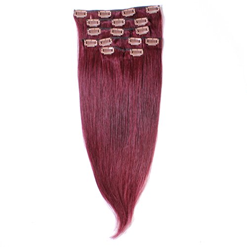 Just Beautiful Hair – Extensiones Clip In de Cabello Auténtico Remy Indio, 40cm - # 99j borgoña, 1 pieza por paquete