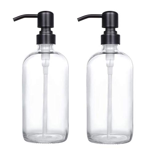 Kaiking 2 Paquete 16 onzas de Vidrio Transparente Boston Round Bottles Dispensador con Bomba de Acero Inoxidable Rustproof Pump para aceites Esenciales, Lociones Detergente (Black) Kaiking 2 Paquete 16 onzas de Vidrio Transparente Boston Round Bottles Dispensador con Bomba de Acero Inoxidable Rustproof Pump para aceites Esenciales, Lociones Detergente (Black)