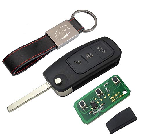 kaser Llave Mando Coche para Ford con Tarjeta Electrónica 3 Botones para Mondeo Focus Fiesta C MAX S MAX Galaxy (433MHz 4D63 80bits) Transponder con Llavero KASER