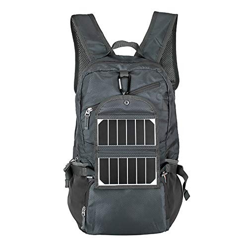 KEYBAO Mochila Solar con batería Recargable de 2000 mAh,Bolsa de Deporte al Aire Libre Resistente al Agua Resistente a la Rotura Resistente al Agua con Cargador de Panel Solar Plegable,Gris