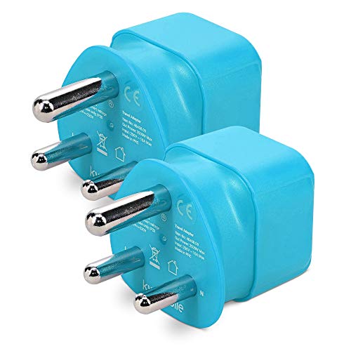 kwmobile 2X Adaptador de Viaje Tipo M - Set de adaptadores para Usar en Sudáfrica India Nepal etc. - Travel Plug para aparatos de España y UE - Azul