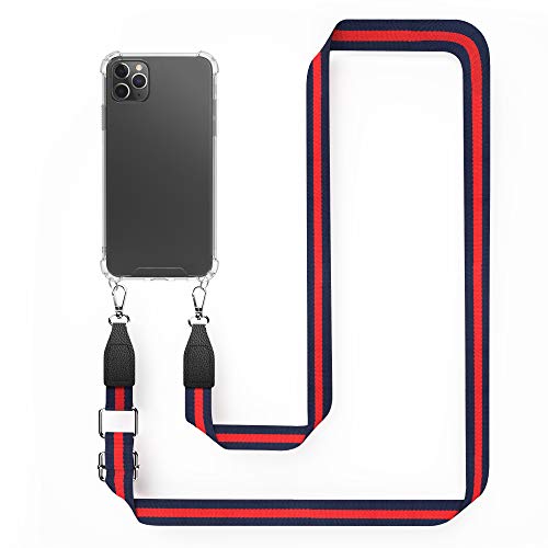 kwmobile Funda Compatible con Apple iPhone 11 Pro MAX - Carcasa con Correa para móvil - Case Transparente Azul Oscuro/Rojo