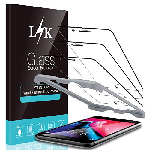 L K 3 Pack Protector de Pantalla para iPhone 7 y iPhone 8 - Cristal Vidrio Templado Premium - Dureza 9H Funda Compatible Sin Burbujas Marco de Posicionamiento Kit Fácil de Instalar