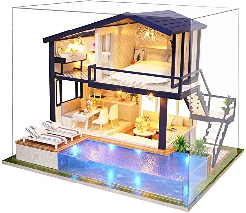 La Vida en Led DIY Casa de Muñecas con Piscina Miniatura Puzzle 3D con Luz y Música (con Caja de Exposición)