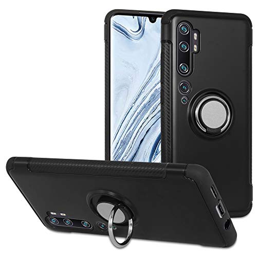 Labanema Funda para Mi Note 10, 360 Rotating Ring Grip Stand Holder Capa TPU + PC Shockproof Anti-rasguños teléfono Caso protección Cáscara Cover para Xiaomi Mi Note 10 Pro/Note 10/ CC9 Pro - Negro