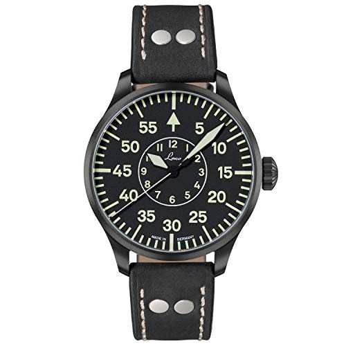LACO Bielefeld 861760.2 - Reloj de pulsera para hombre, correa de piel de becerro negra, cristal de zafiro, 42 mm de diámetro, automático, reloj marinero, incluye estuche