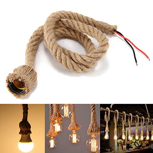 Lámpara colgante industrial 1M cuerda de cáñamo ligera vintage E27 cuerda de luces colgantes para comedor, sala de estar, restaurante, bar, cafetería