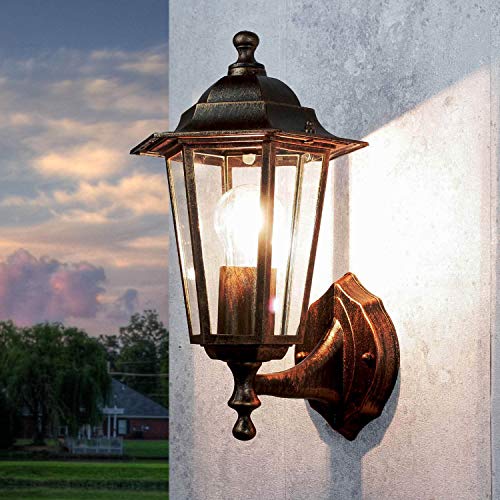 Lámpara de pared nostálgica para exterior PARÍS en cobre Antiguo IP44 E27 Lámpara de pared rústica Casa Jardín