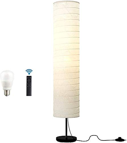 Lámpara de pie, lámpara de pie de papel regulable con control remoto, lámpara de pie de salón LED de 12 W con pantalla de papel de arroz blanco, enchufe E27, 40 W máx., Base de metal, lámparas de su