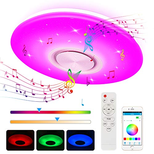 Lámpara LED Techo, Zorara 24W Plafon LED Techo con Altavoz Bluetooth Regulable RGB, Lampara Techo Habitacion LED con Control Remoto y APP, Plafon Cocina 3000-6500K para Baño Dormitorio Sala de Estar Lámpara LED Techo, Zorara 24W Plafon LED Techo con Altavoz Bluetooth Regulable RGB, Lampara Techo Habitacion LED con Control Remoto y APP, Plafon Cocina 3000-6500K para Baño Dormitorio Sala de Estar