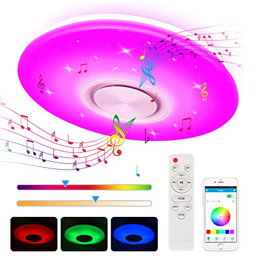 Lámpara LED Techo, Zorara 24W Plafon LED Techo con Altavoz Bluetooth Regulable RGB, Lampara Techo Habitacion LED con Control Remoto y APP, Plafon Cocina 3000-6500K para Baño Dormitorio Sala de Estar