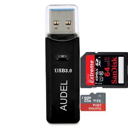 Lector de tarjetas USB 3.0 Audel, de alta velocidad, dos ranuras para tarjetas TF y SD, con indicador LED de funcionamiento