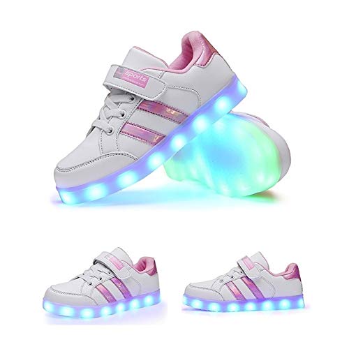LED pequeños zapatos blancos niños y niñas de colores zapatos for niños luminosos estudiante USB zapatillas de deporte Ins bailarines fantasma for niños y regalos Mejores ins al aire libre ocasional e