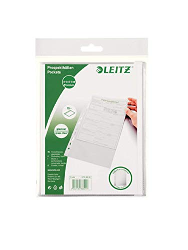 Leitz Standard - Fundas de plástico para documentos (DIN A5, 15 unidades, polipropileno), transparentes