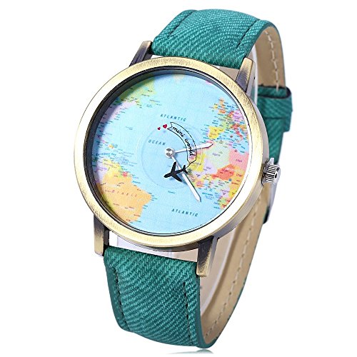 Leopard Shop Reloj de pulsera de cuarzo con esfera de mapa del mundo y correa de piel