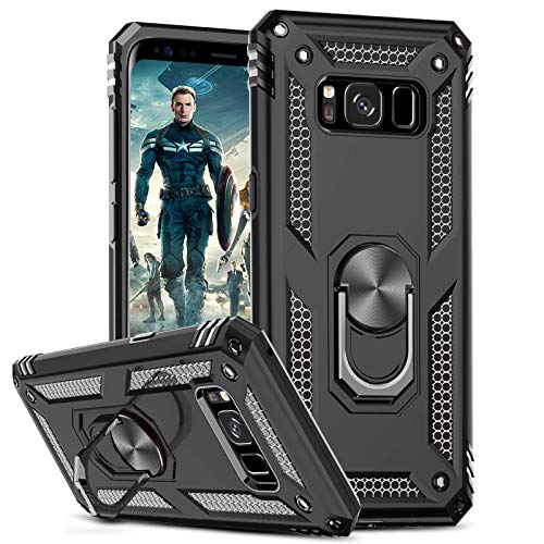 LeYi Funda para Samsung Galaxy S8 Plus Armor Carcasa con 360 Anillo iman Soporte Hard PC y Silicona TPU Bumper antigolpes Fundas Carcasas Case para movil Samsung Galaxy S8 Plus,Negro