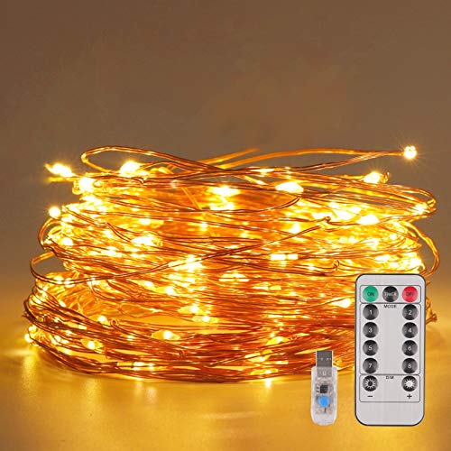 LIBILIS® Guirnalda Luces de Hada 20M 200 LED Luces Navidad USB, 8 Modos Cadena de Luces LED de Iluminación con Control Remoto para Fiestas, Navidad, bodas,día de San Valentín, Jardín, Patio