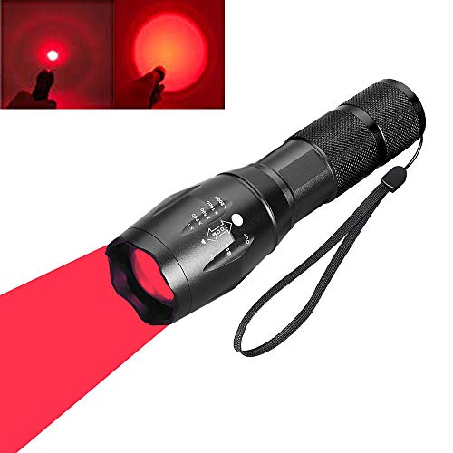 Linterna LED de luz roja, linternas de caza tácticas rojas Antorchas de señal Zoom ajustable Enfoque 1 Modo para visión nocturna Astronomía Pesca Aviación