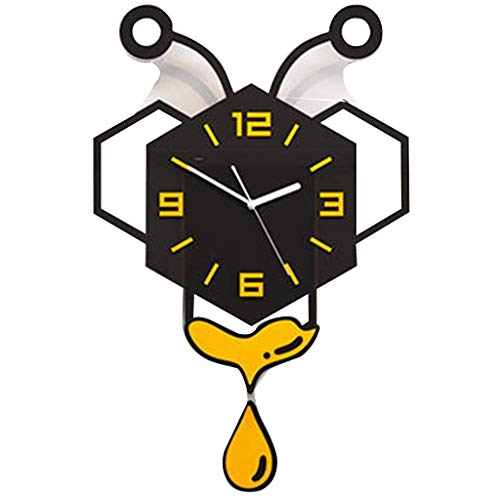 LKOER Reloj de Pared silencioso en Forma de Abeja Linda, Forma de Goteo de Miel balanceo, decoración de hogar Moderna y Simple, Metal Pintado jinyang (Color : Black, Size : 40 * 62cm)