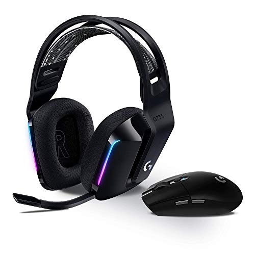 Logitech G G305 Lightspeed Ratón Gaming Inalámbrico, Captor Hero 12K, Batería 250h, 6 Botones Programables y G733 Auriculares Inalámbricos con Micrófono con Diadema de Suspensión, Negro