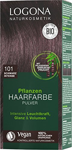LOGONA Naturkosmetik Tinte para el cabello vegetal en polvo 101 negro intenso, con aceite de aguacate vegano y natural, color negro natural con henna (1 x 100 g)