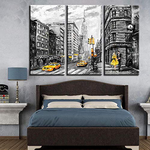 Lona Pinturas HD imprime cartel del arte abstracto de la pared Cuadros 3 Piezas Nueva York Calle Taxi amarillo de coches Decoración modular que cuelgan pinturas (Size (Inch) : 30cmx60cmx3pcs)