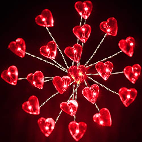 Luces de Día de San Valentín, Paquete de 2 Luces de Fuegos Artificiales en Forma de Corazón, Cadena de Luces Colgantes de Hadas de 20 Leds de Brote Estelar Funciona con Pilas para Decoración