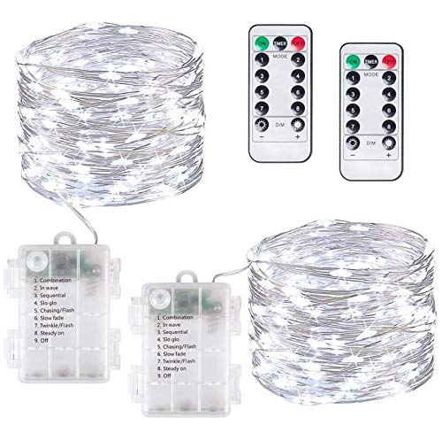 Luces de hadas, 2 unidades, 12 m 120 LED, funciona con pilas, alambre de cobre para interiores y exteriores, cadena de luces para decoración, bodas, cumpleaños, fiestas, Navidad (Blanco) Luces de hadas, 2 unidades, 12 m 120 LED, funciona con pilas, alambre de cobre para interiores y exteriores, cadena de luces para decoración, bodas, cumpleaños, fiestas, Navidad (Blanco)