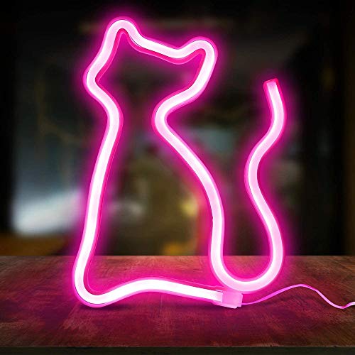 Luces de neón Señales de gato LED Luz de pared Decoración de habitación Luces nocturnas Funciona con batería y USB para niños Habitación de bebé Manguera Bar Decoración de fiesta de boda-PINK CAT