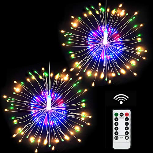 Lukasa Luces Fuegos Artificiales Luces de hadas LED Luz de fuegos artificiales Fuegos Artificiales Explosivos Luces de Hadas con Luces de Hadas Navideñas 120 Ledes, 8 Modos 2 Pack Vistoso