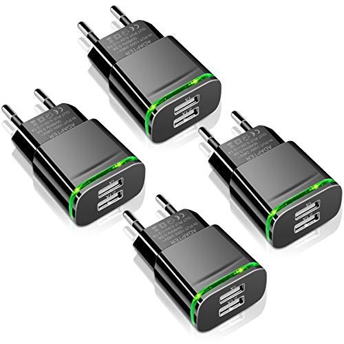LUOATIP Cargador USB, 4-PACK 2.1A 5V Universal Doble Puertos Corriente Enchufe Movil de Pared Adaptador Replacement for iPhone 11 X Xs/Xs Max XR 8 7 6 6S Plus SE 2020 5S, Samsung S9 S8 S7, Android
