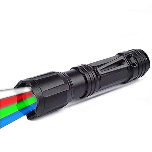 LUXJUMPER Multicolor LED linterna táctica con zoom 4 colores en 1 rojo verde azul blanco luz de caza nocturna linterna de mano a prueba de agua con clip para caza nocturna, pesca