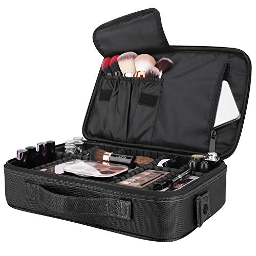 Luxspire Portátil Bolsa Cosmetica, Bolsa de neceser con gran capacidad y diseño divisible, Bolso de organizador maquillaje en viaje, Almacenamiento de Maquillaje Cosmético, Neceseres de viaje, Negro